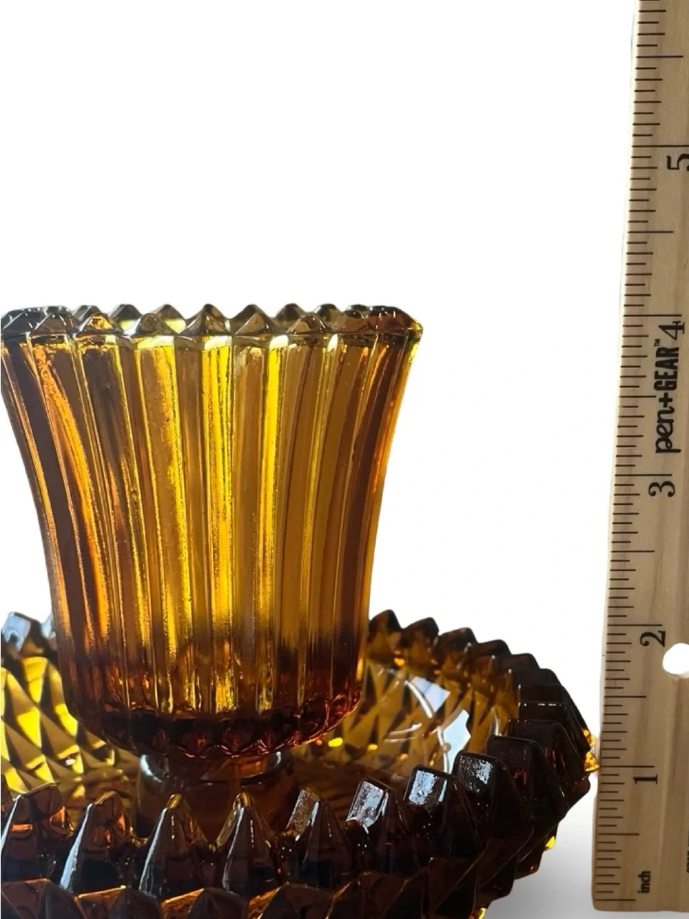 Vintage Indiana Glass Amber 2-Piece Candle Holder